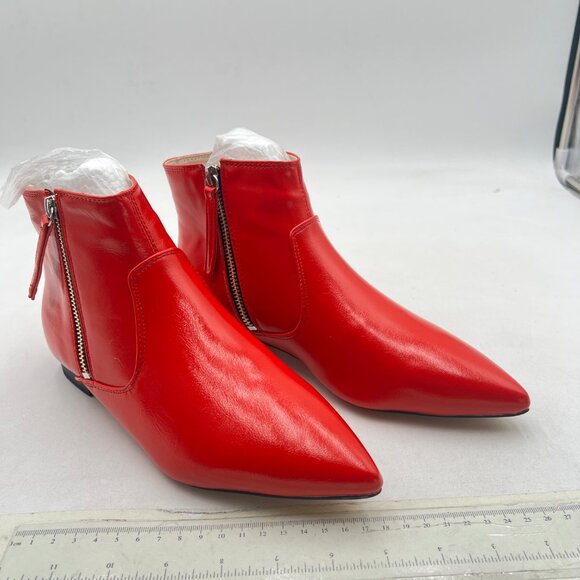 XYD Red Pointed Toe Ankle Boots Low Heel Double Side Zippers Dress Shoes - Picture 4 of 8